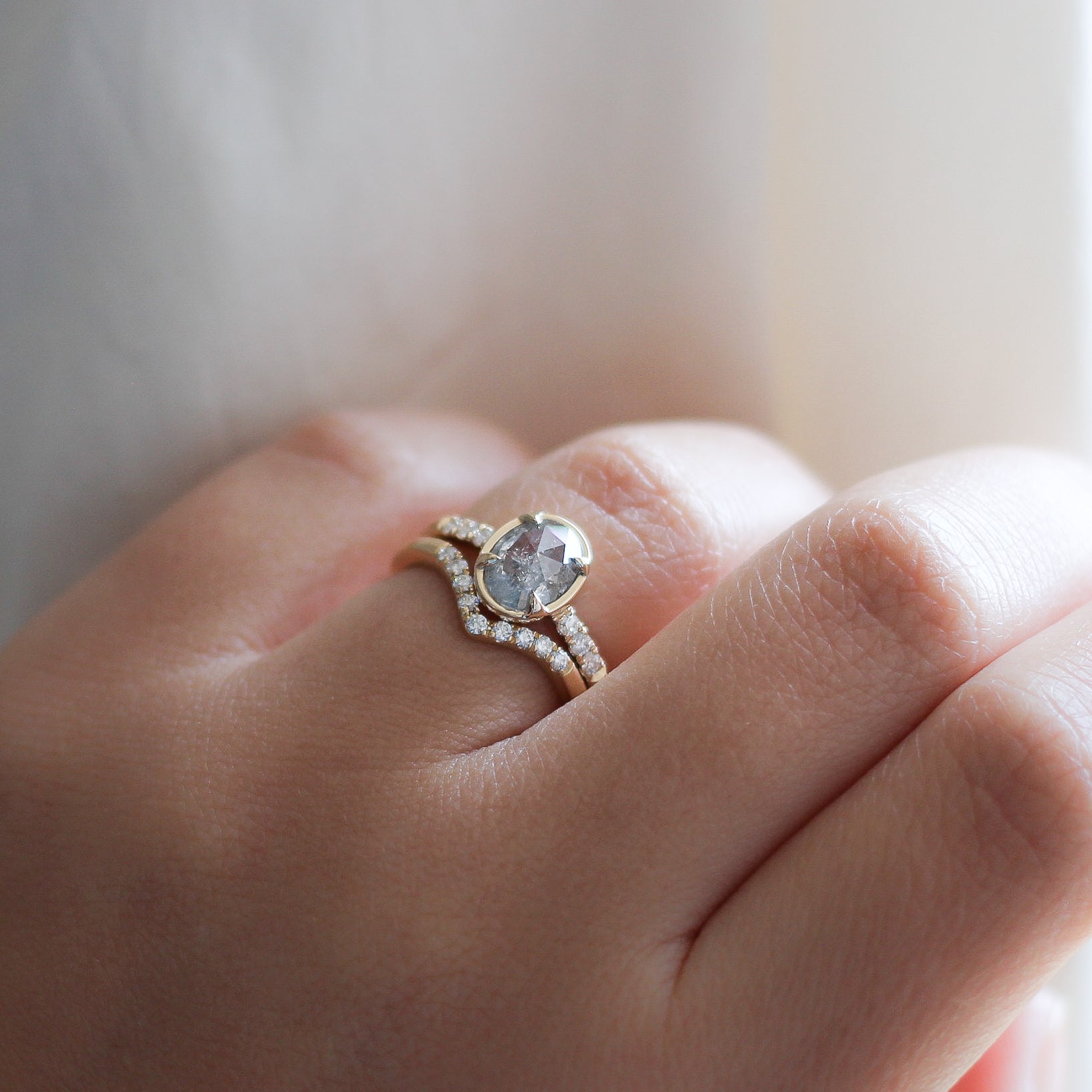 Swan 3 Stone Engagement Ring - Gems Unique